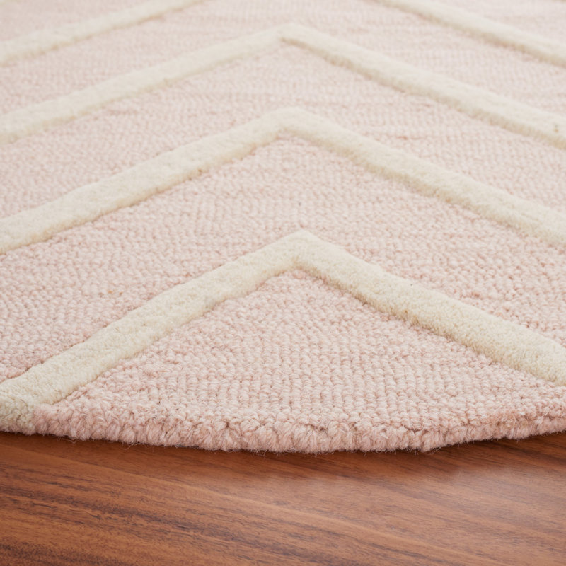 Clust Hand Tufted Wool Rug, Round 5', Pink/Ivory
