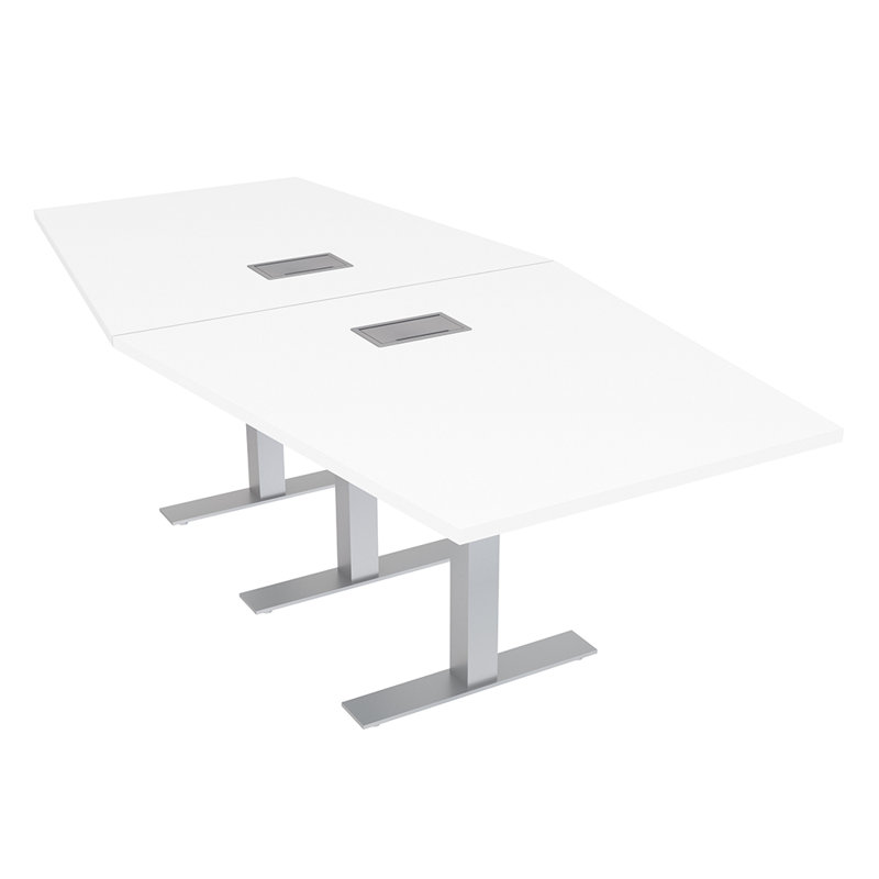 Table de conférence hexagonale avec bases en T et module d'alimentation, Blanc, H 30 po x L 96 po x l 48 po