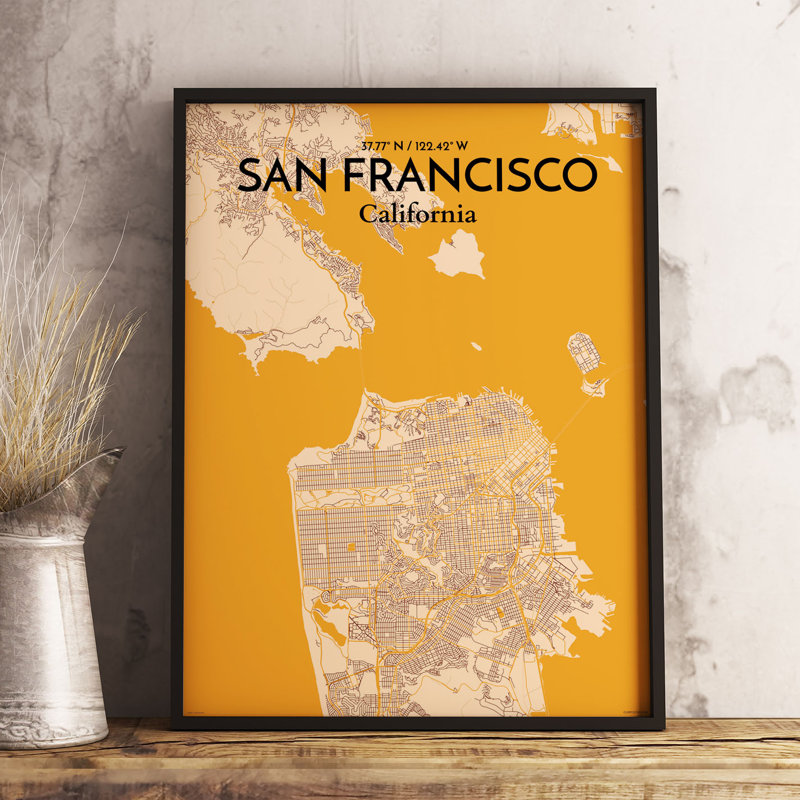 San Francisco City Map 1 Piece Wall Art, 91.4cm H x 61cm W x 0.1cm D