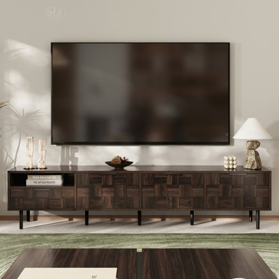 Meuble télé Mid-Century moderne pour téléviseur de 65 pouces et plus avec armoires de rangement, parfait pour le salon et le centre de divertissement