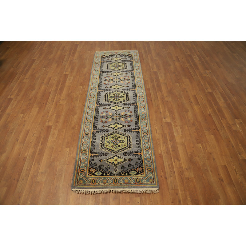 Gray Wool Viss Handmade Runner Rug 3x8