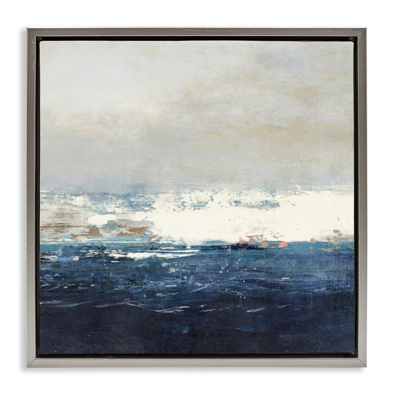 Art abstrait sur toile marée abstraite par Suzanne Nicoll, Cadre flottant gris lustré, H 18 po x l 18 po
