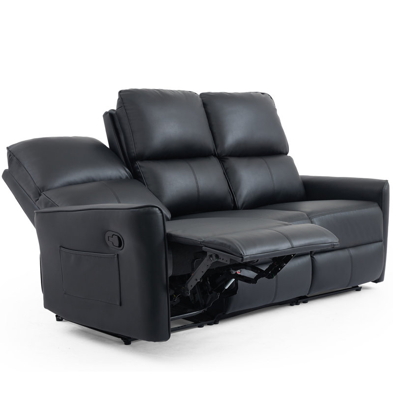 Aburio 3 Seater Faux Leather Reclining Sofa, Black
