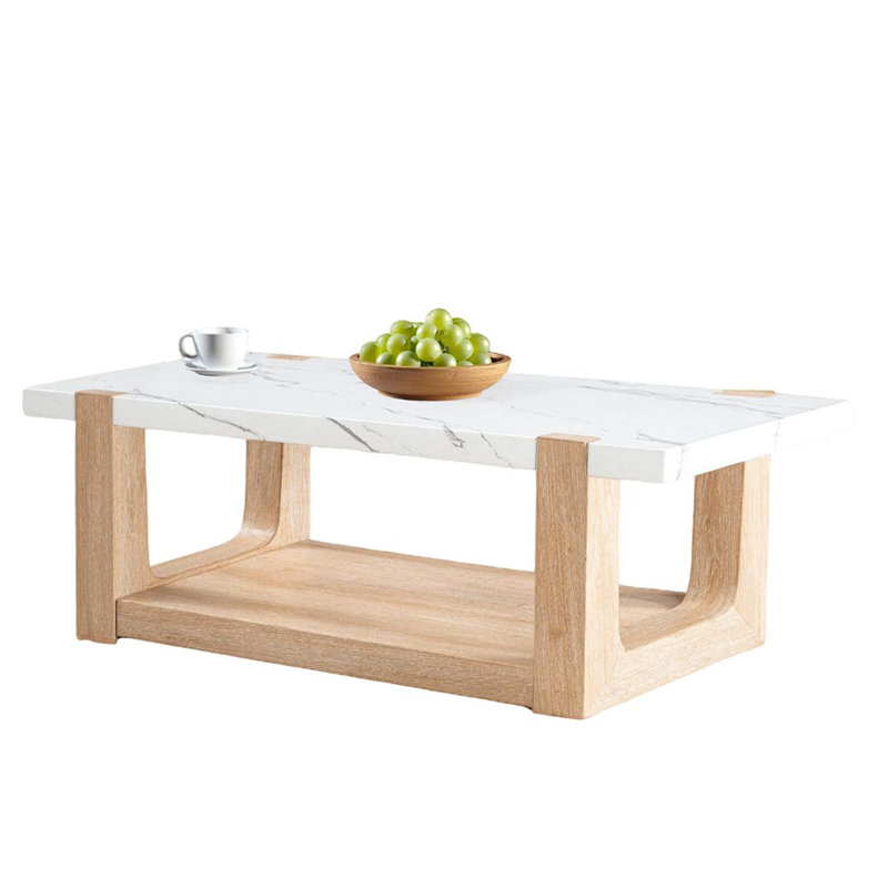Table basse moderne 1 pièce de style contemporain avec plateau en faux marbre, Naturel
