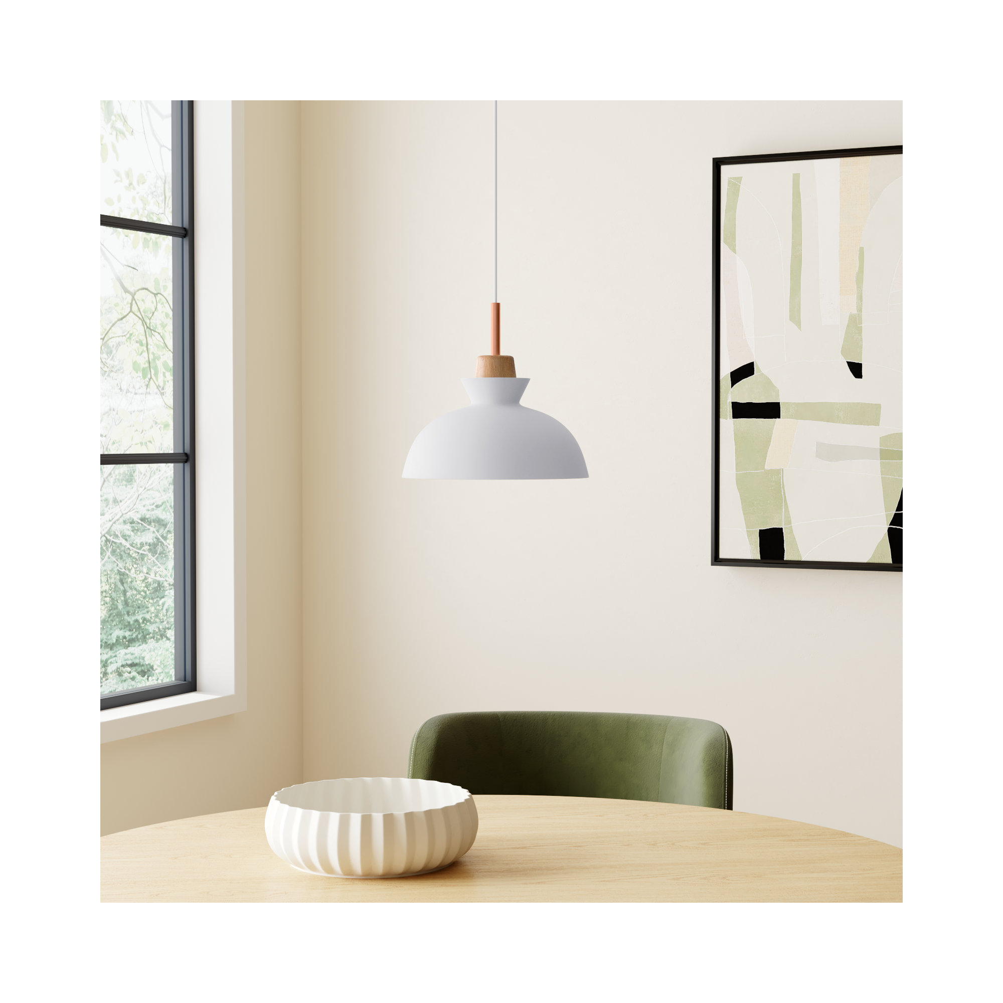 Ozma Single Light Dimmable Pendant, White