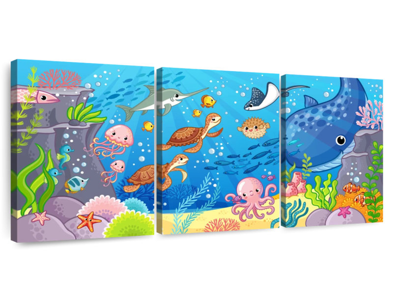 'Cartoon Underwater Animals, 27" H x 56" W