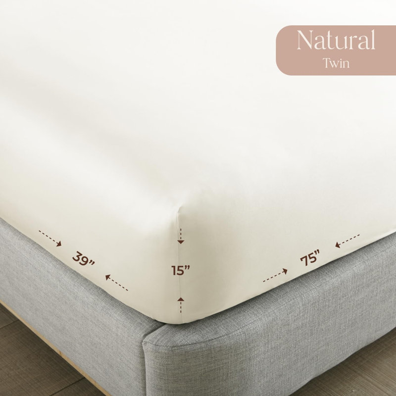 Organic Twin Fitted Sheet Only Deep Pocket - 100% Organic Cotton Sheets With Soft Breathable 500 Thread Count Sateen Weave Gots & Fairtrade Certified - Fitted Bed Sheets Only (Natural, Twin)