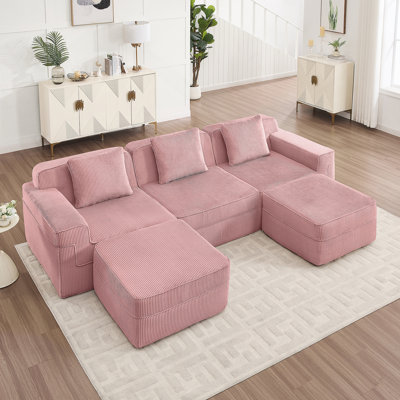 Modular 3 Seat U Shape Sectional Boneless Sofa With Deep Seat, Modern Design, Throw Pillows And 2 Movable Ottomans For Ultimate Comfort And Versatility