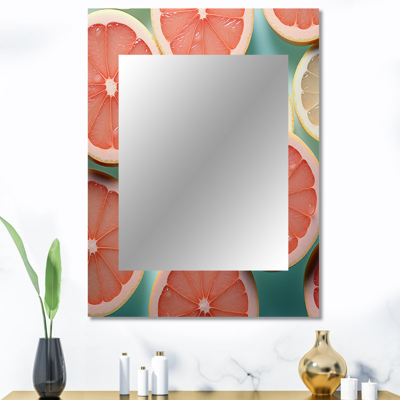Grapefruit Gradient - fruits, miroir mural décoratif, miroir traditionnel, art imprimé en métal, 40 po x 30 po