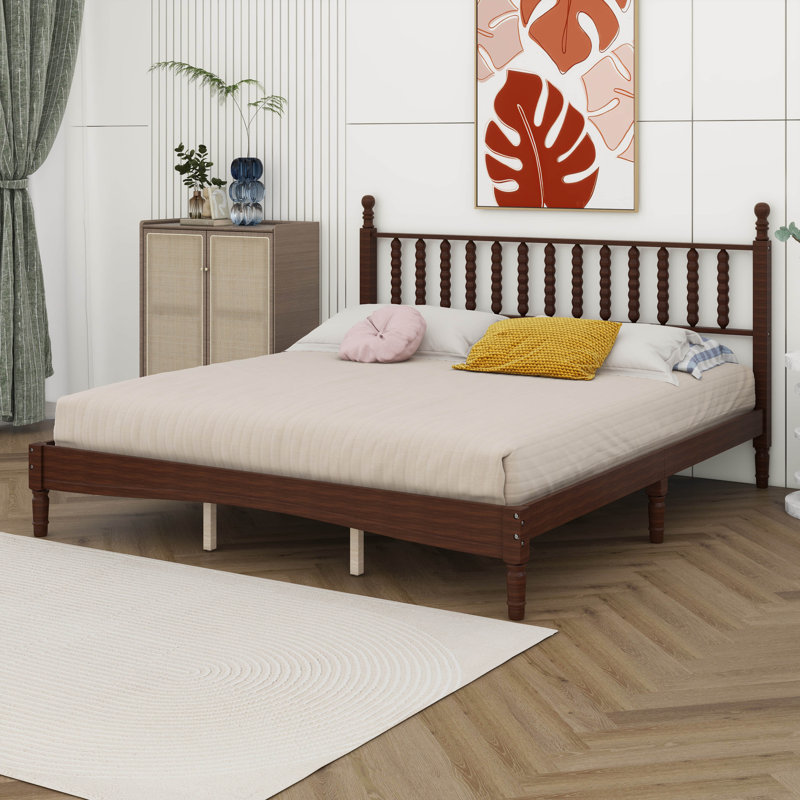 Lit plateforme en bois rétro avec tête de lit en forme de gourde, lit plateforme de style rétro avec support à lattes en bois