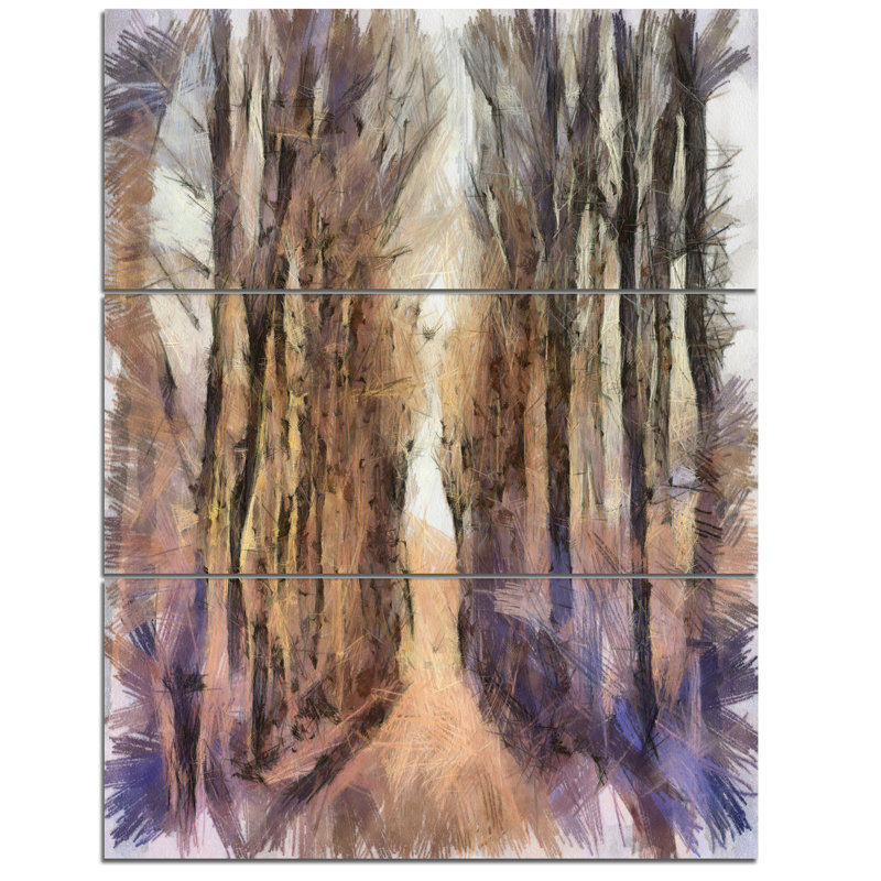 «Trees and Road Nature Watercolor», ensemble de 3 toiles tendues
