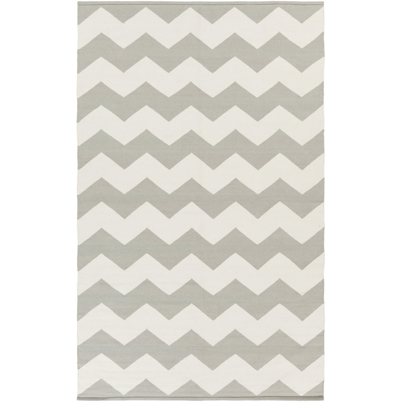 Tapis gris clair / ivoire en laine tissé à la main Murguia, Rectangle 9 pi x 12 pi