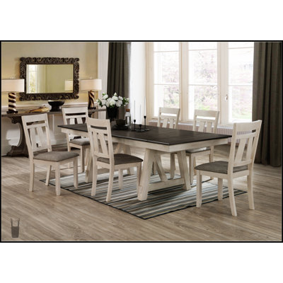 Ensemble de table de salle à manger extensible 5 pièces de style maison de campagne avec finition bicolore gris craie, chaises rembourrées et feuilles de réfectoire à rangement automatique