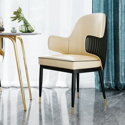 Black&Beige Mid-Century Upholstered PU Leather Dining Chair Set Of 2 -  Everly Quinn, 062FDE6DAB0C43BF8267853B5842DB5D