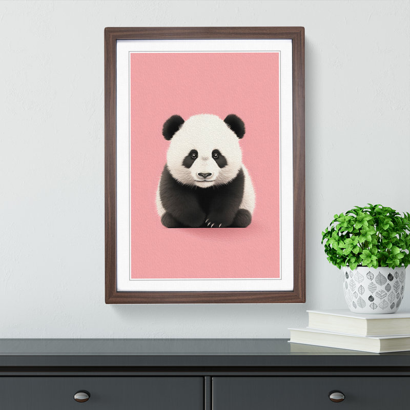 Panda Minimalism No.2 - Single Picture Frame Print on Wood, Walnut Framed, 34cm H x 25cm W x 2cm D
