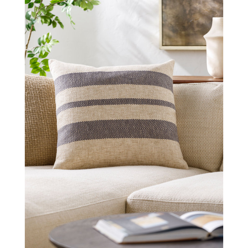 Mobley Accent Throw Pillow Cover, 18"H x 18"W, Light Beige/Charcoal Striped