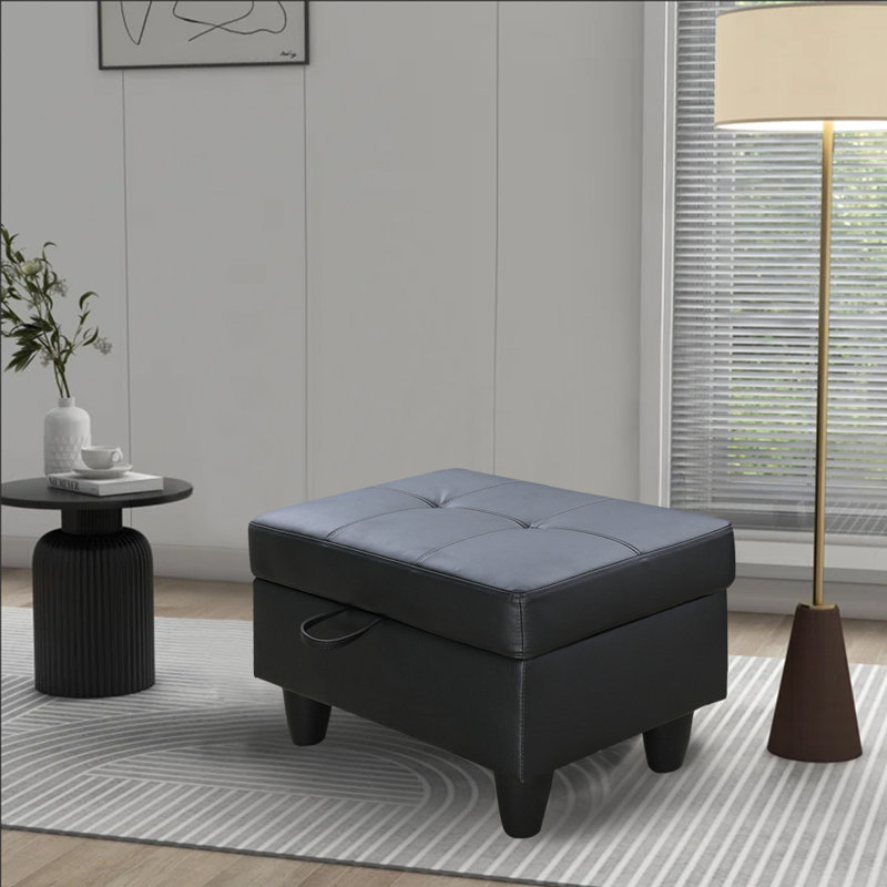 Faux Leather Upholstered Storage Bench, Black