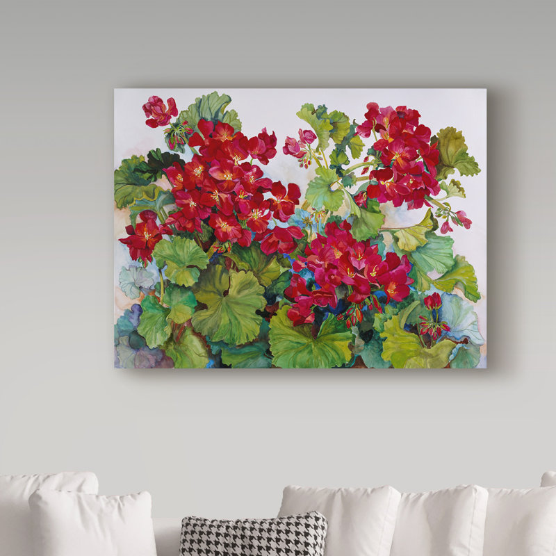 « deep red geraniums », reproduction d’impression sur toile tendue, H 24 po x l 32 po x P 2 po