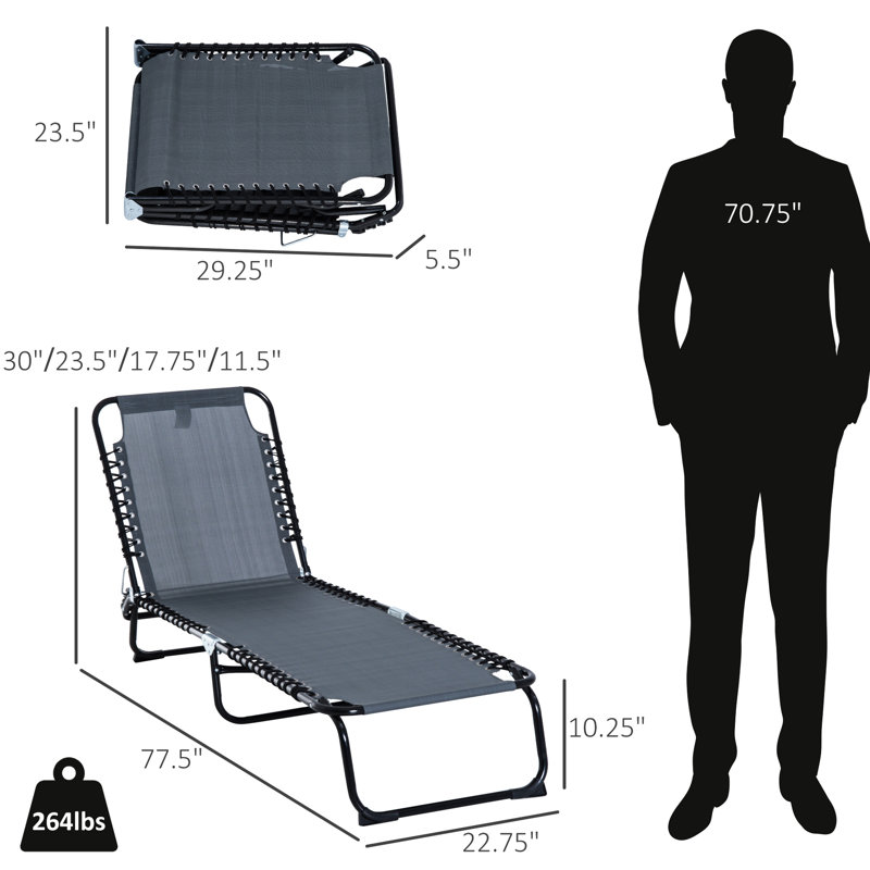 Chaise d'extérieur avec dossier inclinable - Chaise longue pliable, filet gris, dossier de patio à 4 positions, filet