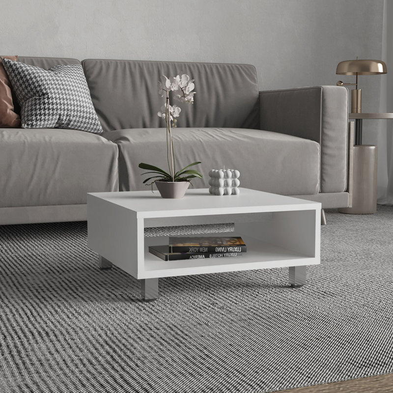 Minimalistic Square Coffe Table With Open Storage, White