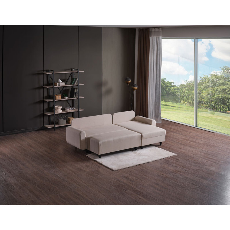 Élégant canapé d'angle, revêtement en lin beige, 90,6 po x 28,3 po x 49,2 po | Structure robuste en métal et en carton (0,8 mm d'épaisseur) | Siège confortable avec siège d'une hauteur de 19,7 po | Parfait pour les salons modernes et les espaces confortables