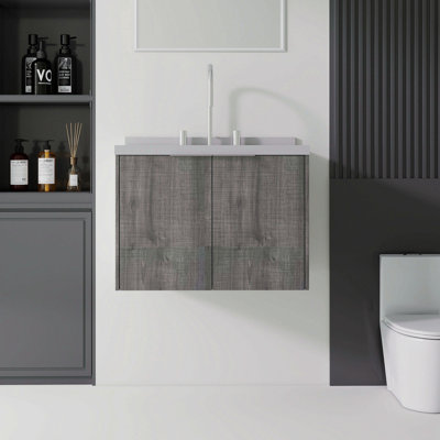 Meuble-lavabo flottant 24 po avec lavabo, porte à fermeture douce, comptoir et dosseret en marbre de granite blanc 2 po