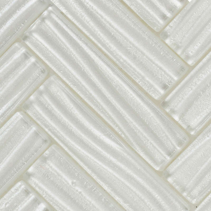 Kanagawa II Smooth Glass Wavy Metallic Mosaic Tile, White