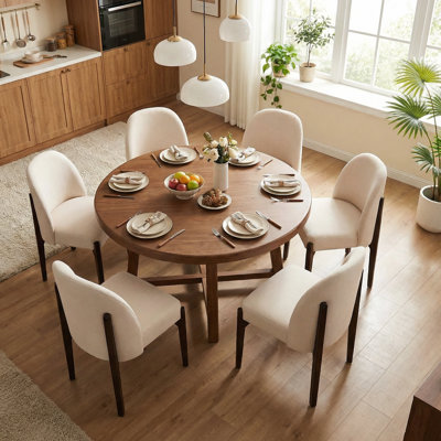 Ensemble de 6 chaises de salle à manger en bois rembourrées en tissu Ahn