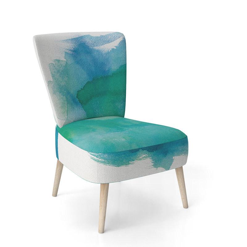 Upholstered Floral Side Chair - Modern floral Accent Chair, Ombre Blue Polyester Blend 4
