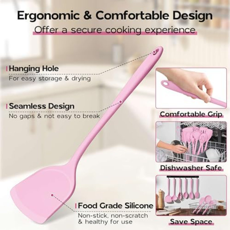 Ensemble d'ustensiles de cuisine en silicone, 10 pièces, rose, pour ustensiles de cuisine antiadhésifs