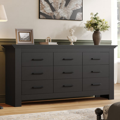 9 Drawer Dresser For Bedroom, Wood Chest Of Drawers With Metal Handles And Smooth Slides, 59" W Triple Wide Dressers, Large Storage Cabinet Drawer Organizer For Closet, Hallway, Entryway, Black