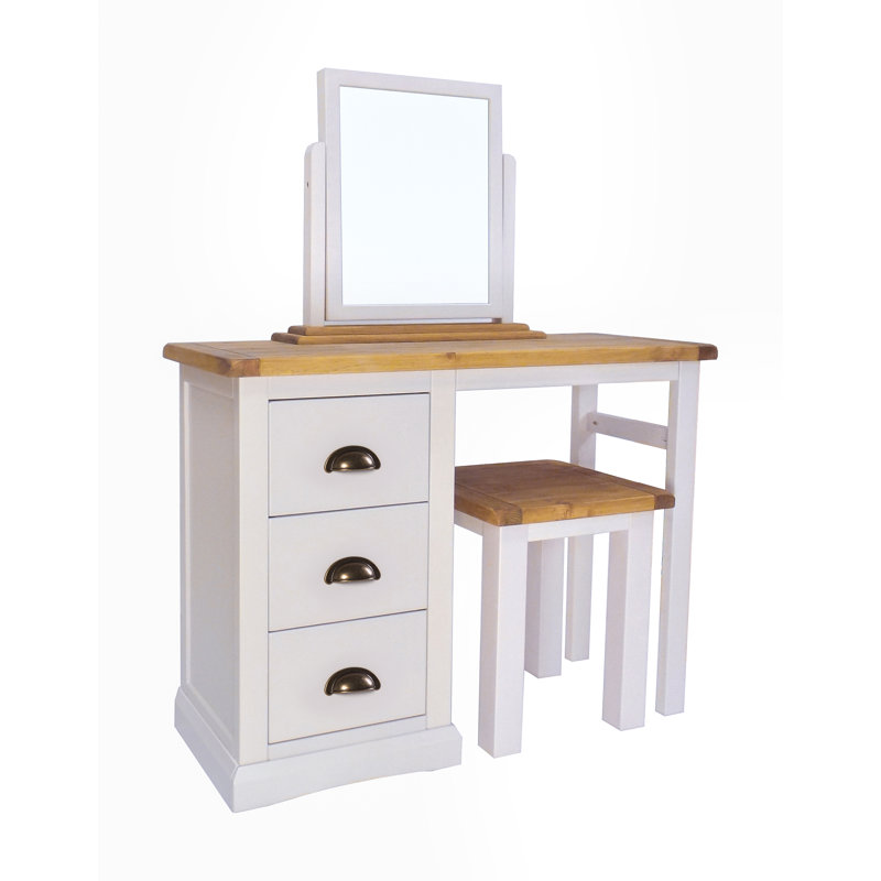 Beacsfield Dressing Table with Mirror, Grey/Grey/Antique Brass