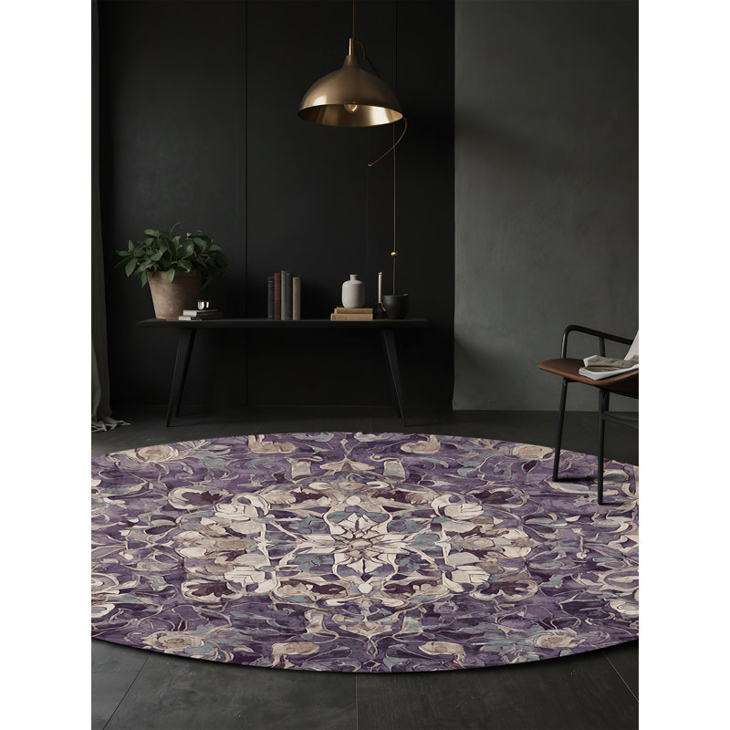 Machine Washable Gray Area Rug, Round 6'