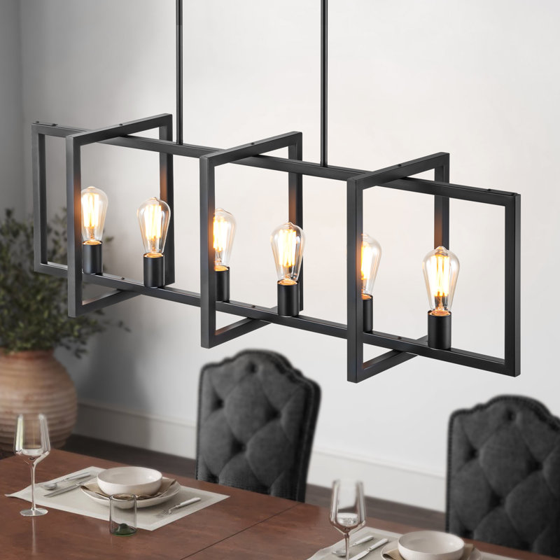 Gabut Metal Kitchen Island Chandelier, 14" H x 43" W x 11.4" D, Matte Black, 6