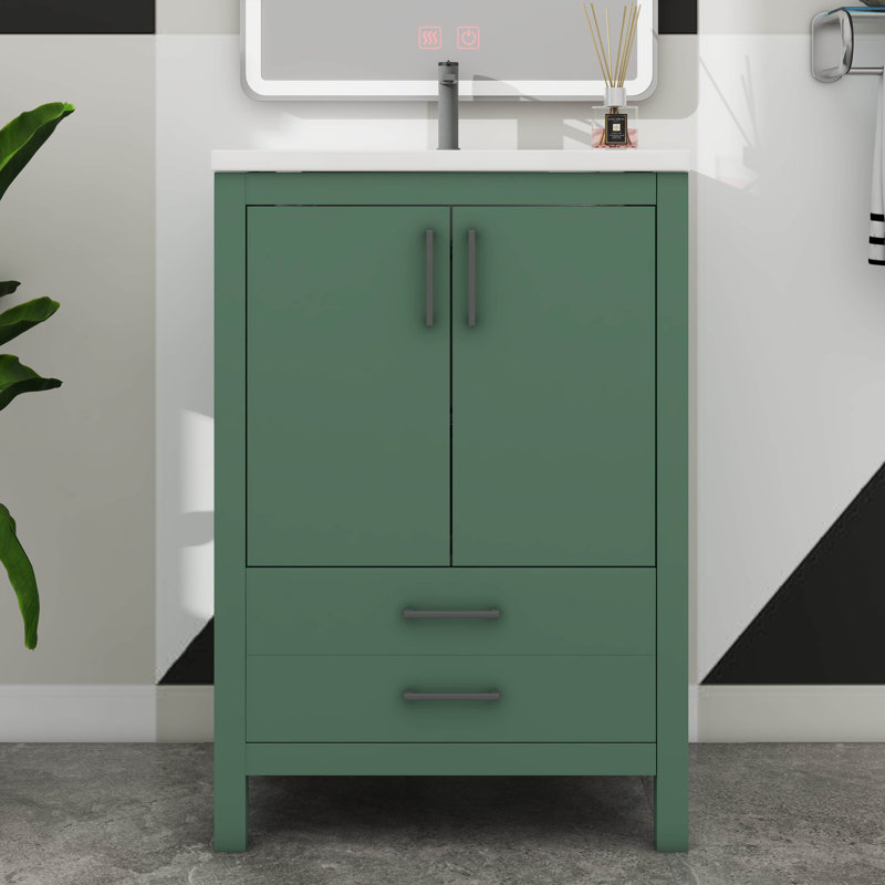 Meuble-lavabo de 24 po avec lavabo encastré en céramique, armoire autoportante moderne avec portes à fermeture silencieuse