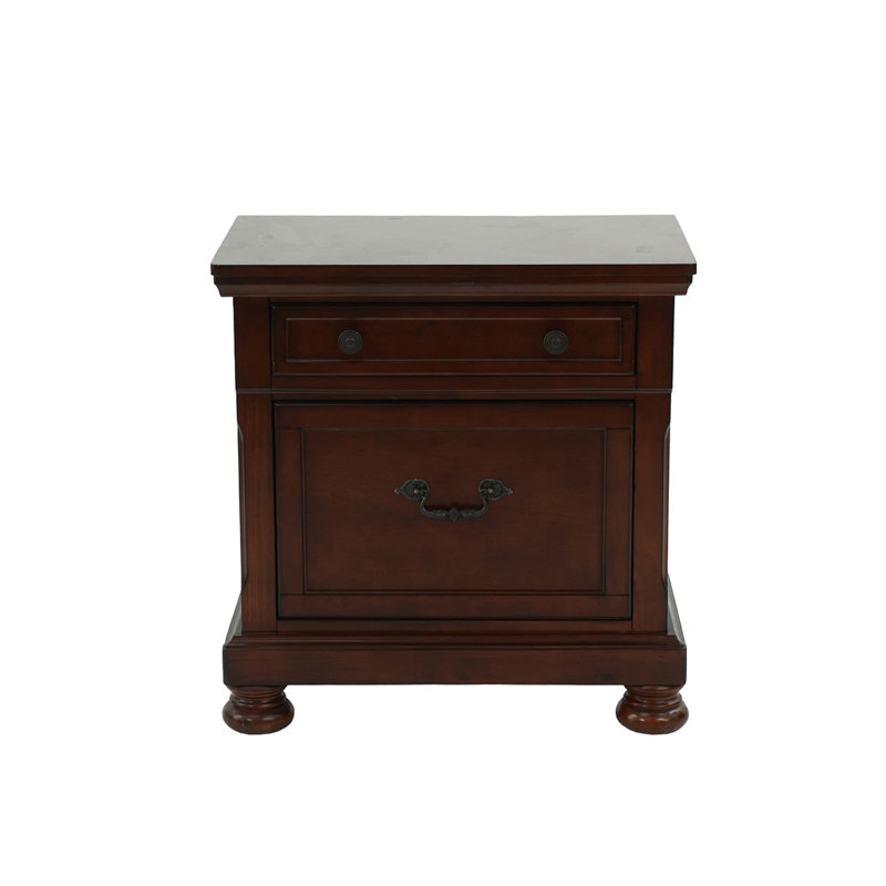 Table de chevet 2 tiroirs en bois d'hévéa