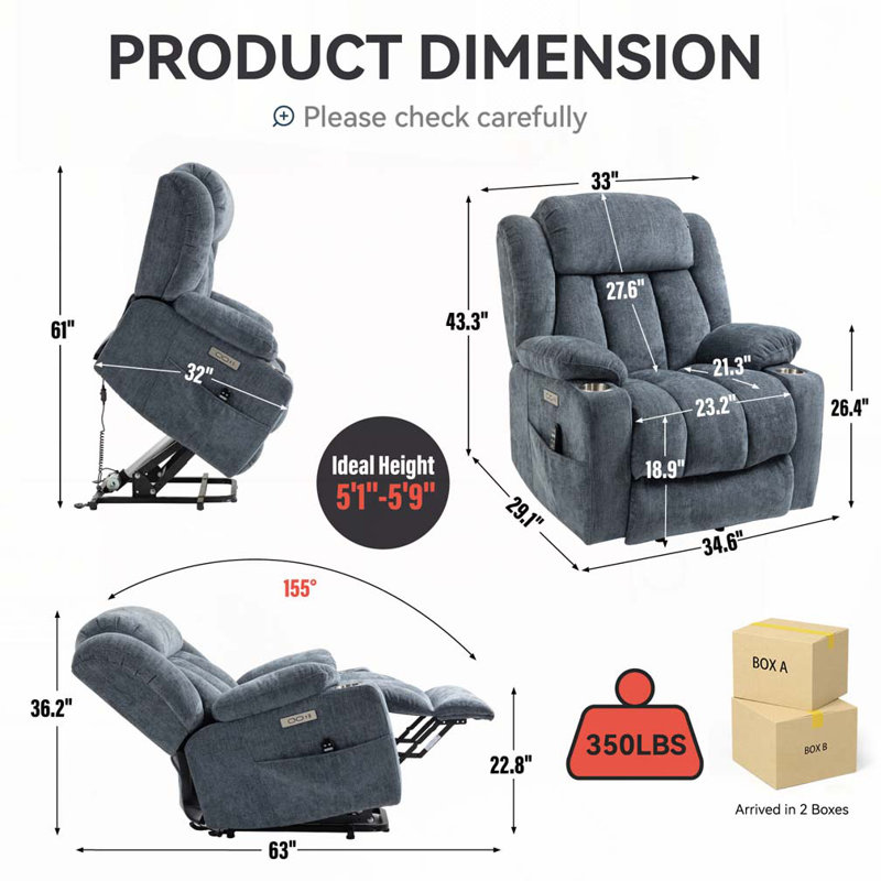 Fauteuil inclinable électrique Chenille avec massage par vibration 8 points et chauffage lombaire