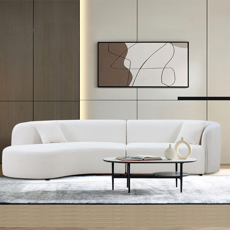 Canapé modulaire à accoudoirs arrondis 126,37 po Keandra, 100 % polyester blanc