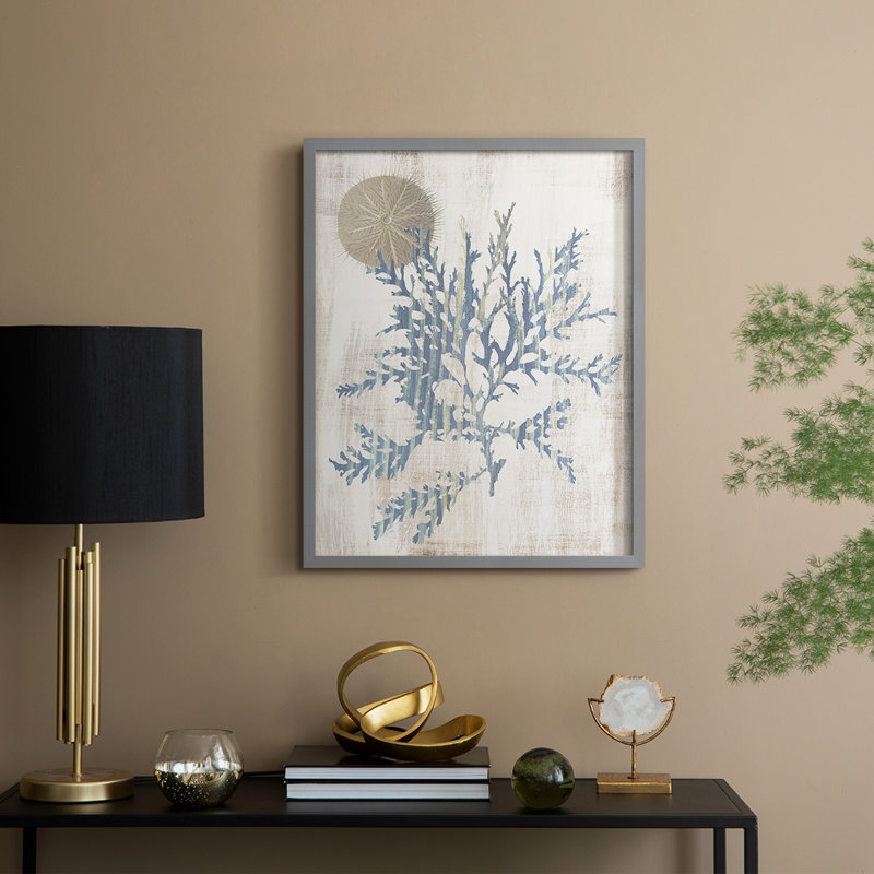 Reproduction encadrée de varech IV - bois massif, H 11 po x l 9 po, Gris