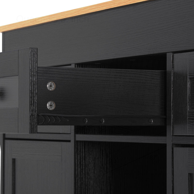 85.5" Kitchen Island with Extendable Dining Table, Black