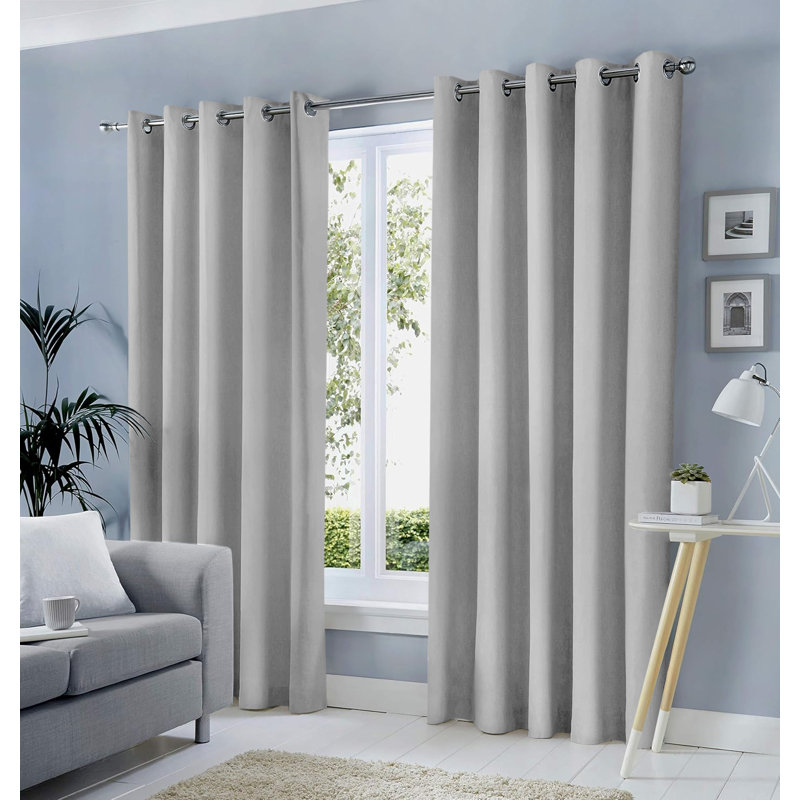 100% Blackout Eyelet Curtains Pair - Heavy Thermal Insulated Window Panels, Light Grey, 168cm Width x 228cm Drop