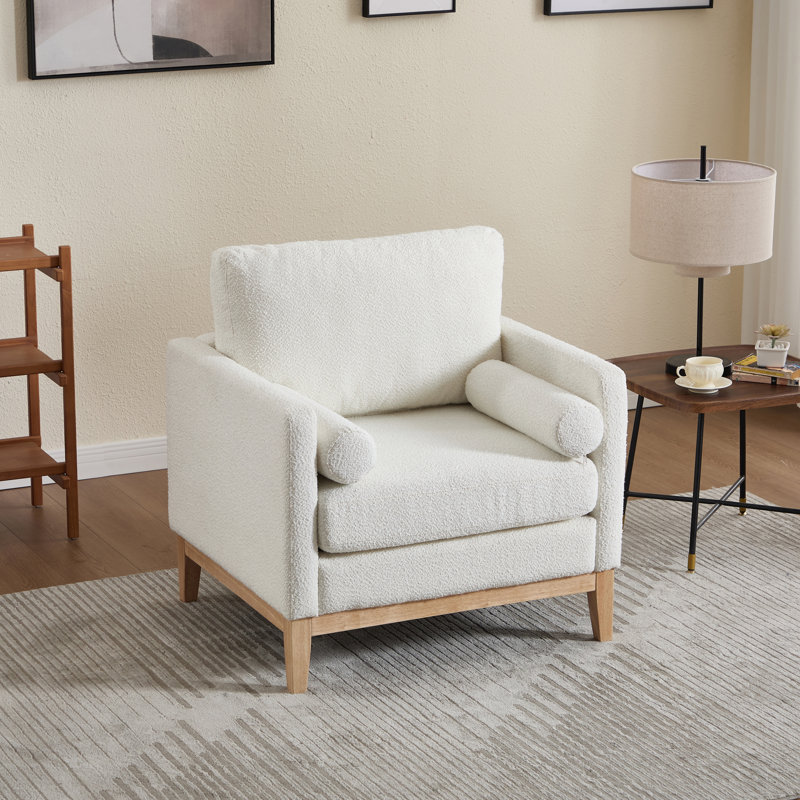 Chaise d'appoint rembourrée avec 2 coussins, Bois naturel, Ivoire ivoire