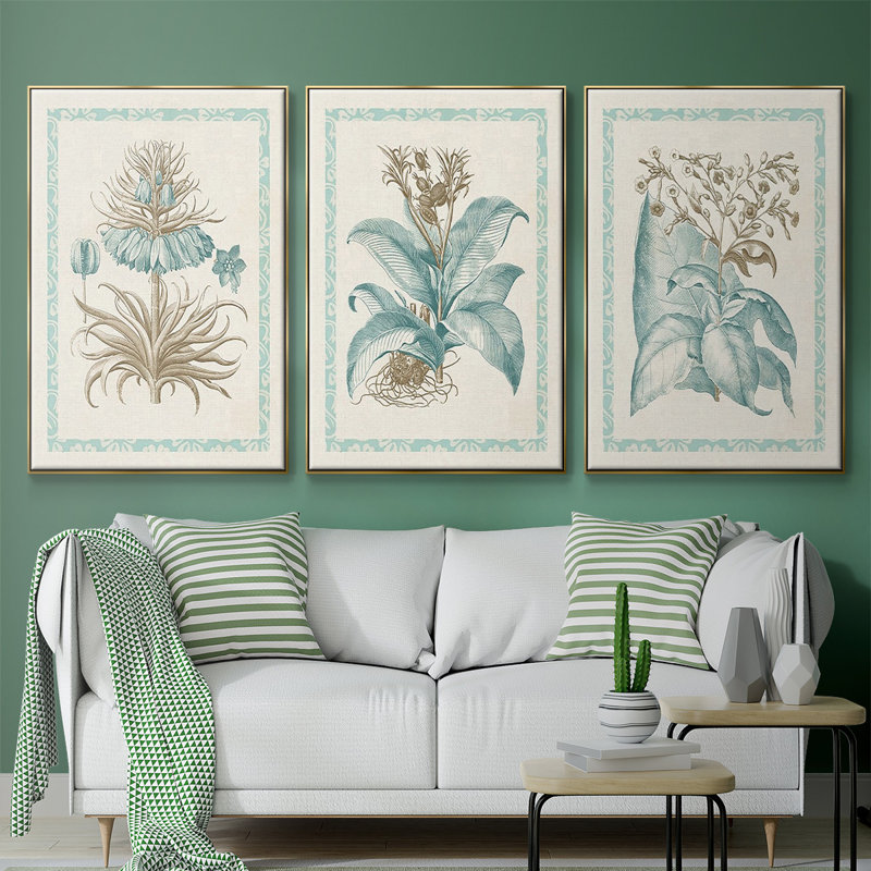 Willow Blue Besler I, reproduction d'art sur toile 3 pièces, H 40 po x l 90 po x P 2 po, Or