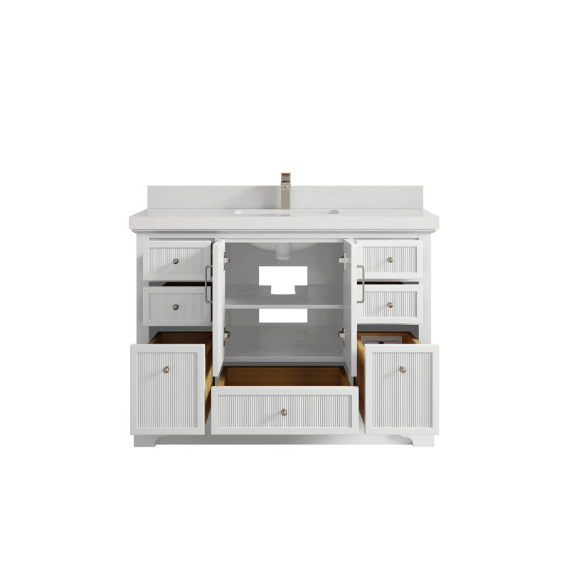 Meuble-lavabo simple autoportant 48 po avec plateau en quartz Alys