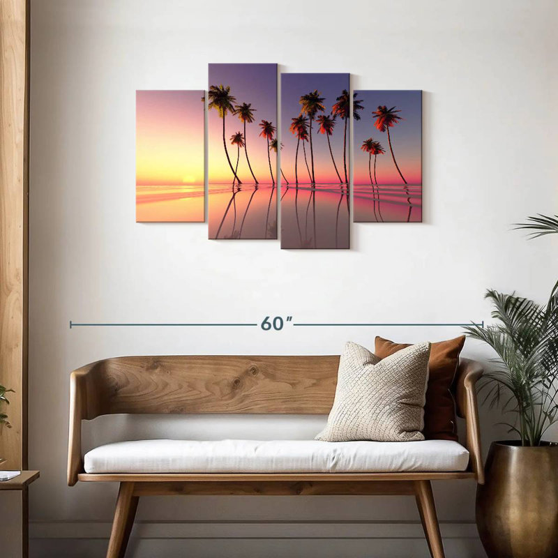 Coucher de soleil rose sur les palmiers Gillard, H 27 po x l 43 po