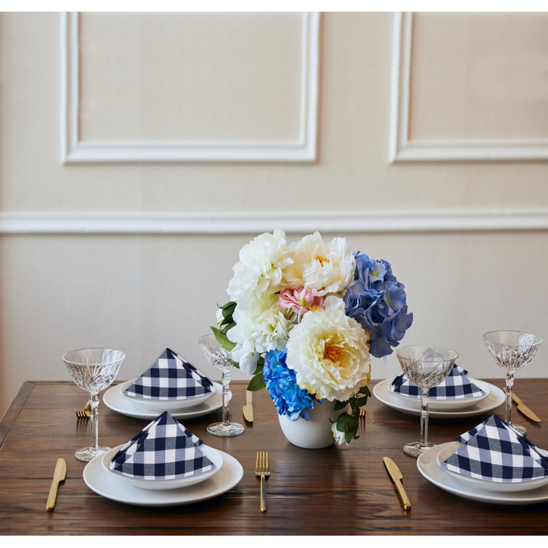 Gerede Polyester, Cotton Gingham Square Napkin, Navy/White