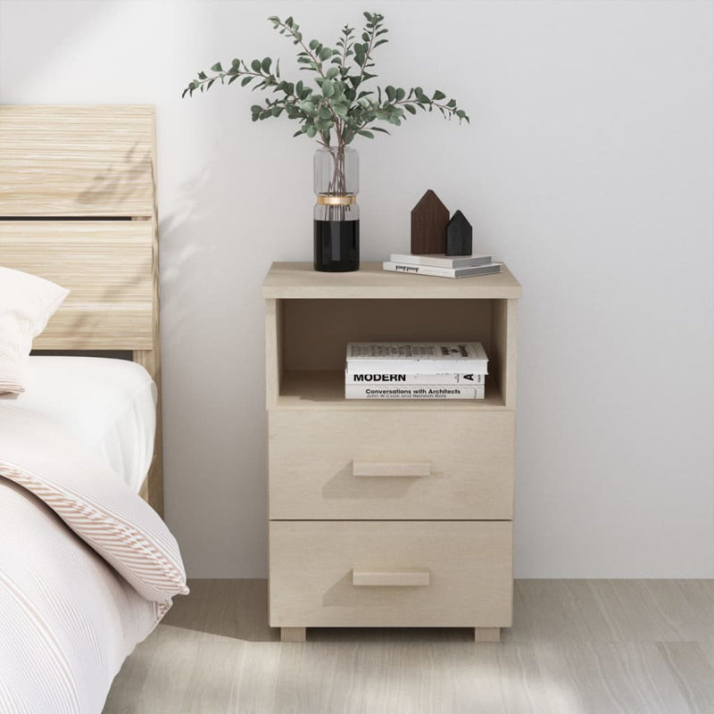 Hamar Nightstand Storage Bedside Cabinet Nightstand with 2 Drawers Pine Wood, Honey Brown, Individual