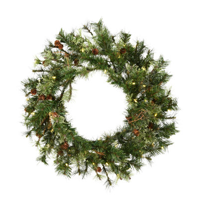  30" Mixed Country Pine Artificial Christmas Wreath, Warm White Dura-lit LED Lights