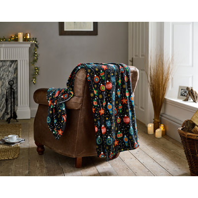 Christmas Baubles Fleece Throw 140 x 180cm Soft Fe Geometric Shapes Blanket