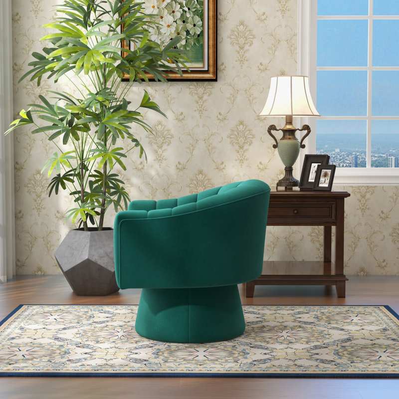 Aketza Velvet Swivel Barrel Chair, Green